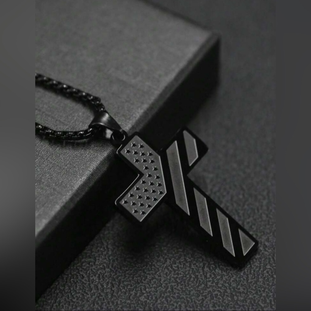 Black American Flag Cross Necklace with‎ Lord’s Prayer